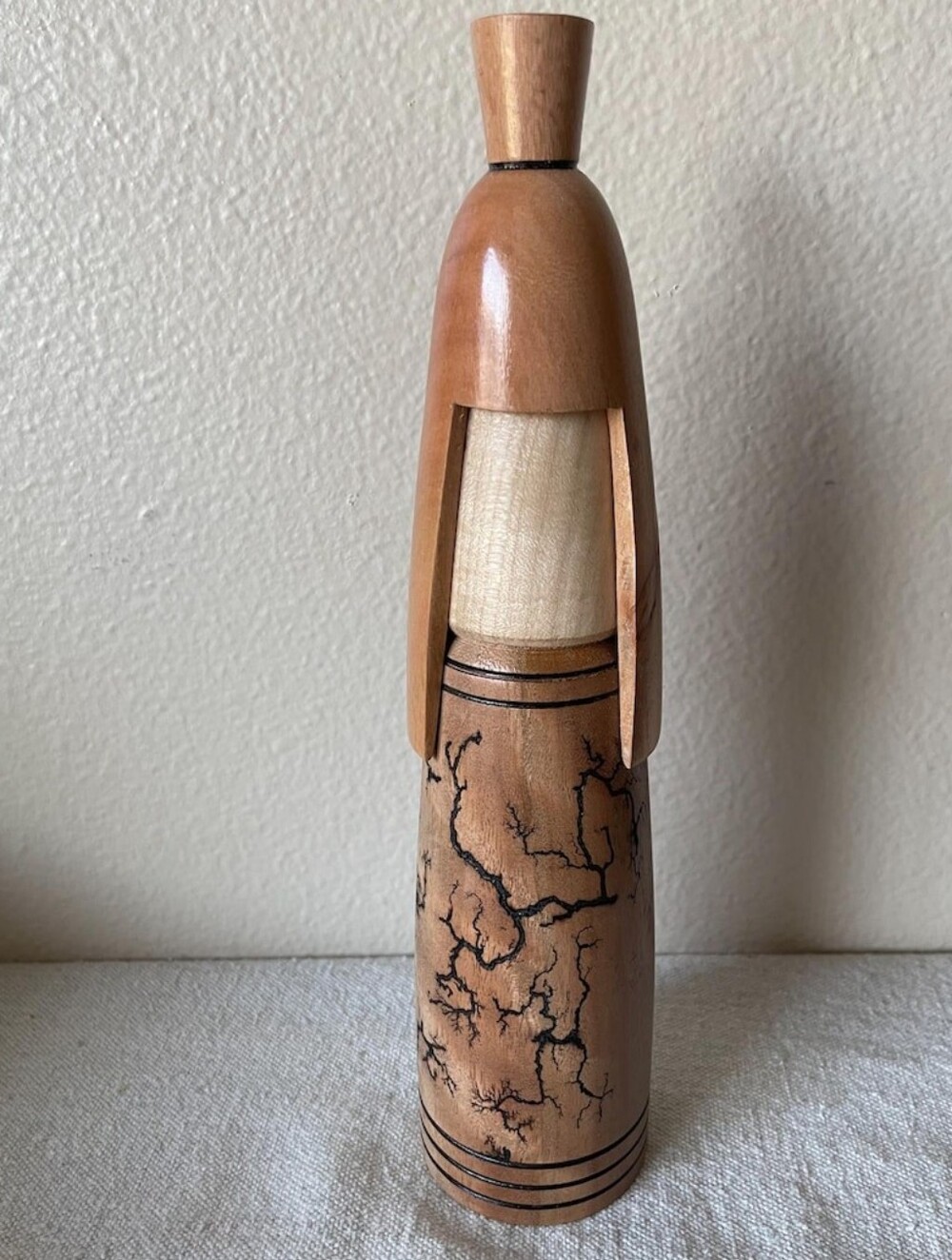 Handcrafted Wood Decorative Accent in Light Brown with Black Detailing